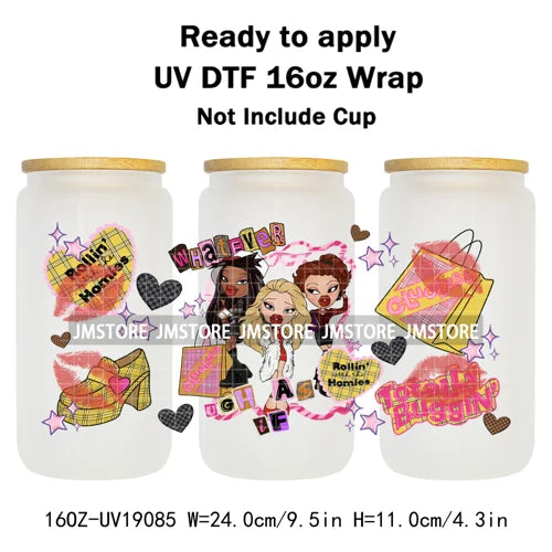 Trendy Girls Coffee Cartoon Bears 16OZ UV DTF Cup Wraps Ready To Apply Waterproof Transfer Stickers For Libbey Glass Can Tumbler