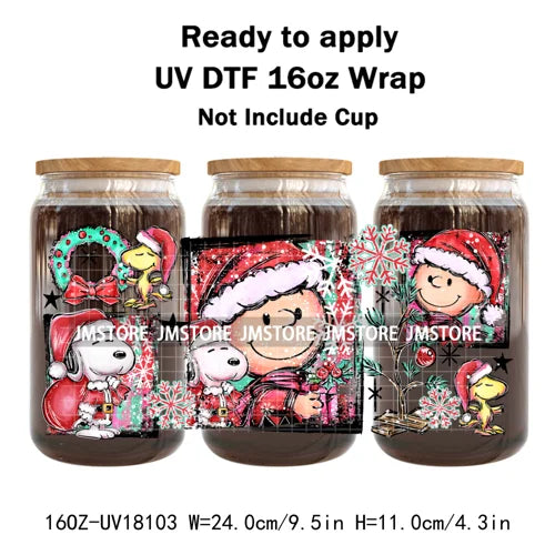 Christmas Cartoon Holiday Movie Friends UV DTF Cup Wrap Ready To Apply Transfer Stickers 16OZ Tumbler Wraps For Libbey Glass Can