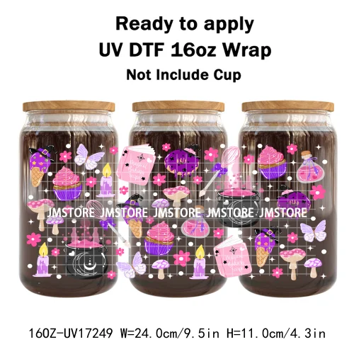 Floral Ghost Coquette Halloween Cherry Lip 16OZ UV DTF Cup Wraps Ready To Apply Waterproof Transfer Sticker For Libbey Glass Can