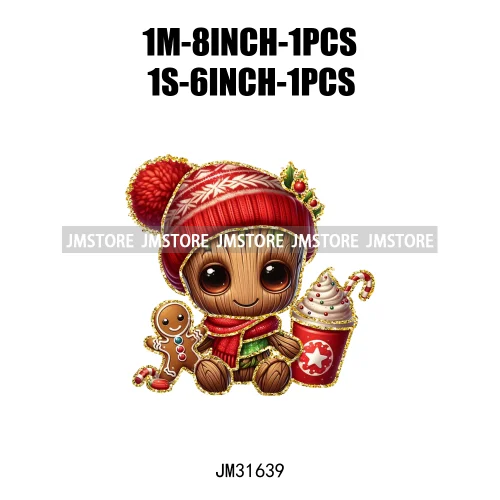 Cute Cartoon Christmas Character Coffee Gingerbread Merry Christmas Iron On DTF Transfers Stickers Ready To Press For T-shirts