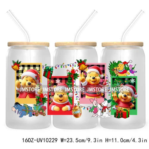 Mouse Christmas Cartoon Friends 16OZ UV DTF Cup Wrap Transfer Stickers Princess Custom Labels Waterproof For Libbey Glass Can