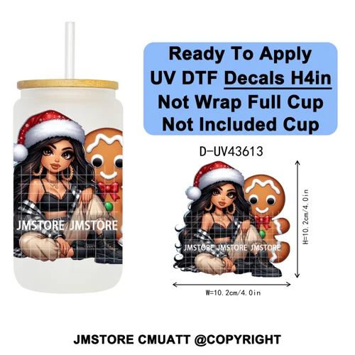 Mexican Girl Christmas Gingerbread UV DTF Cup Decals Ready To Apply Transfer Stickers Durable Custom Labels For Libbey Glass Can