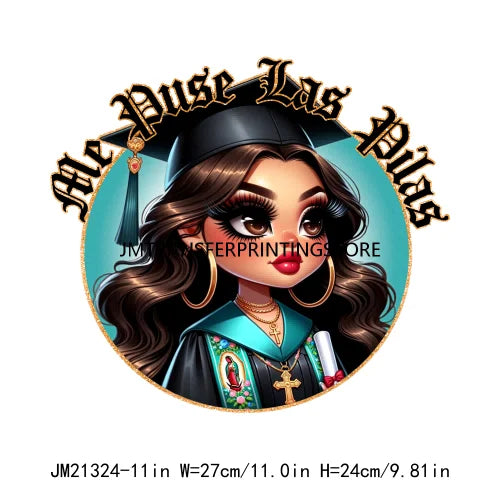 Chicana Chola Educated Latina Graduation Girl Mexican Culture Iron On Stickers Chingona y con Diploma DTF Transfers For Garment