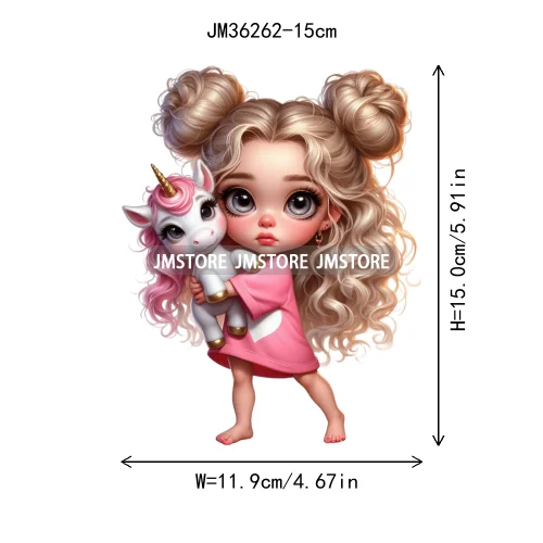 15cm 5.9in Princess Unicorn Girl Iron On Transfer Sticker For Clothes DTF Printed Vinyl Thermal Appliques Washable T-Shirt Decal
