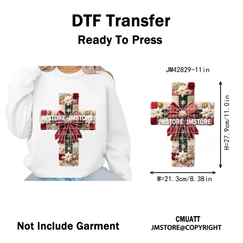 Trendy Faux Yarn Crochet Joy Love Jesus Christian Christmas Iron on DTF Washable Transfers Stickers Ready to Press for Textiles