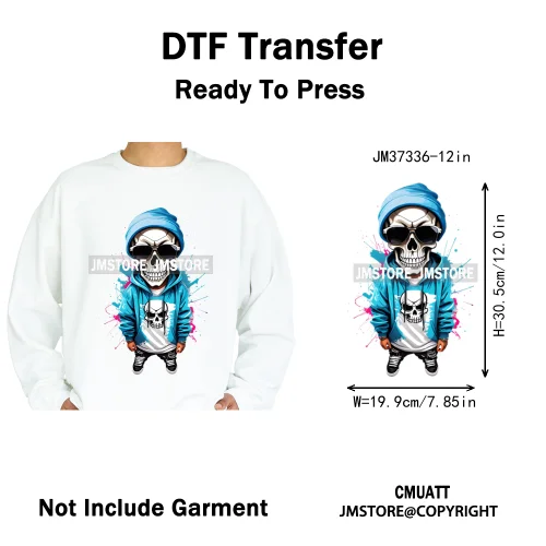 12in Colorful Graffiti Streetwear Skeleton Game Over Iron on DTF Thermal Transfers Stickers Printing Ready to Press for T-shirts