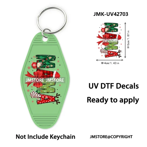 Preppy Bow Christmas Reindeer Mama Mini UV DTF Keychain Decals Ready To Apply Waterproof Durable Wraps For Hotel Motel Keychain