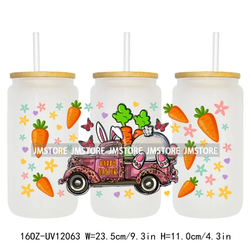 Hip Hop Easter Bunny Carrot Eggs Hunting UV DTF Sticker For 16OZ Libbey Glass Cup Can Wrap Transfer Stickers Custom Labels Logo