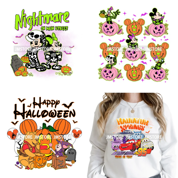 Happy Halloween Season Pumpkin Skull Cartoon Character Girly Evil Queen Iron on DTF Transfer Stickers Ready to Press for Textile