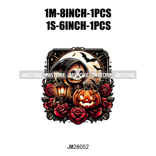 Cute Animals Skull Red Rose Pumpkin Halloween Spooky Vibes Design Logo Iron On DTF Transfer Stickers Ready To Press For Clothing