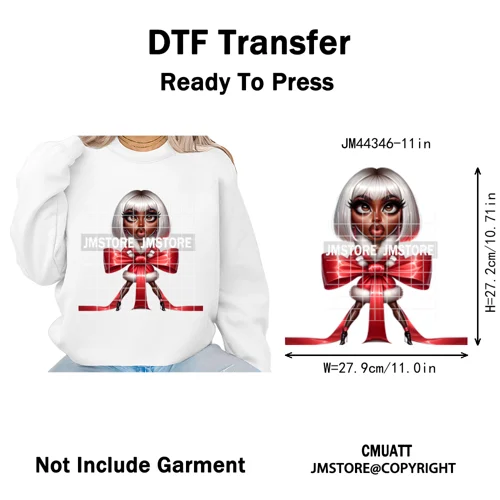 Cool African Melanin Girls Christmas Season Holiday Moody Iron on Washable DTF Heat Transfer Stickers Ready to Press for Hoodies