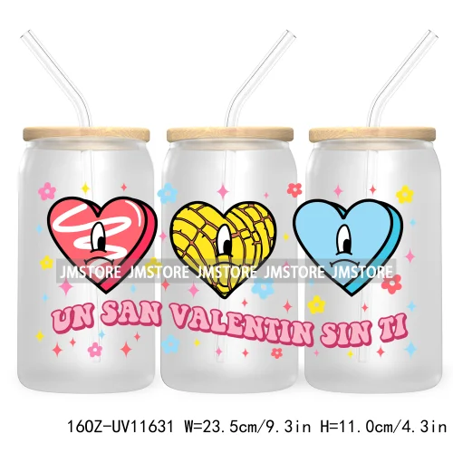 Cute Cartoon Couple XOXO Valentine's Day UV DTF Cup Wrap Transfer Stickers For 16OZ Libbey Glass Can Cupid Vibes Love Hearts