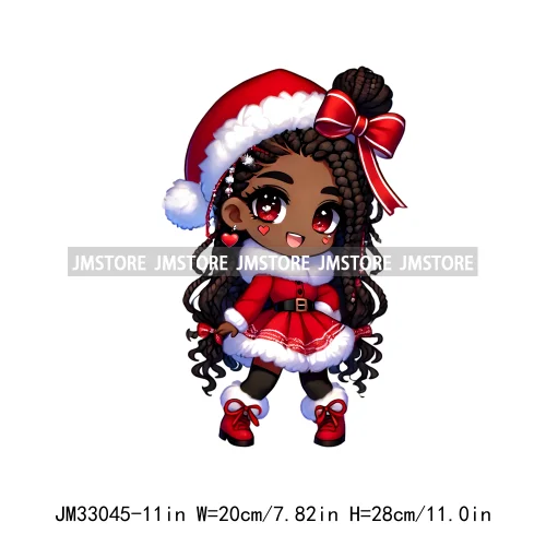 Cute Santa Hat Baby Afro Girls Coquette Bow Christmas Festive Holiday Iron On DTF Transfer Stickers Ready To Press For Clothing