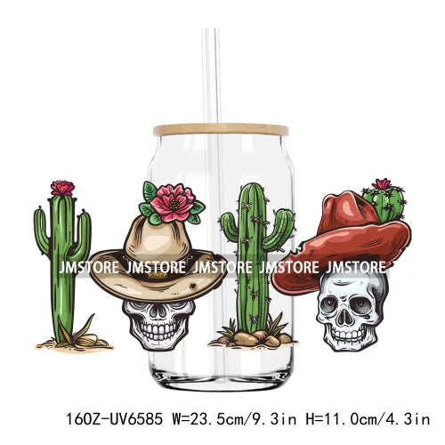 Western Desert Cactus Plants 16OZ UV DTF Cup Wrap Transfers Stickers Custom Labels Durable Waterproof Logo For Libbey Glass Can