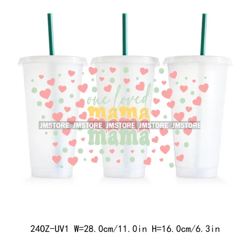Floral Mama Sunflowers 24OZ Cold Cup UV DTF Cup Wrap Transfer Stickers For DIY Craft Waterproof Durable Labels Custom Logo Heart
