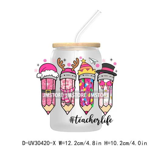 Faux Glitter Christmas Candy Cane UV DTF Transfer Stickers Decals For Libbey Cold Cups Mugs Tumbler Waterproof Tis The Season