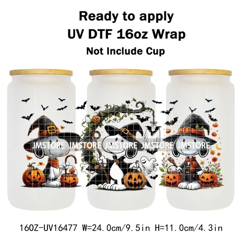 Spooky Ghost Halloween Pumpkin Cartoon Dog 16OZ UV DTF Cup Wraps Ready To Apply Waterproof Transfer Sticker For Libbey Glass Can