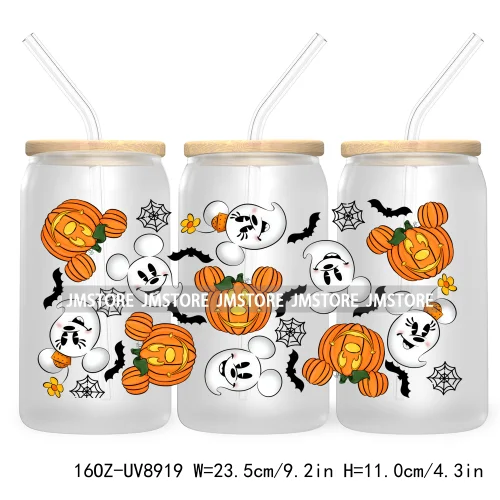 Fall Halloween Cartoon Friends 16OZ UV DTF Cup Wrap Transfer Stickers Custom Labels Durable Waterproof Logo For Libbey Glass Can