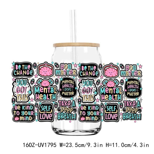 Self Love Inspirational Quotes 16OZ UV DTF Cup Wrap Transfers Stickers Custom Labels DIY Waterproof Logo For Libbey Glass Can