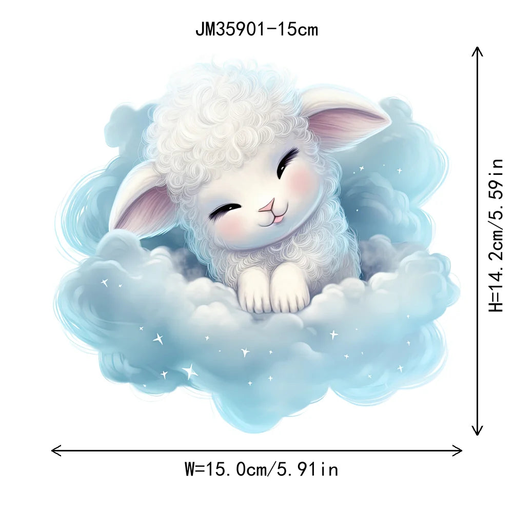 15cm 5.9in Kid Cloud Animal Tiger Lion Iron On Heat Transfer Sticker For Clothes DTF Print Vinyl Thermal Washable T-Shirt Decal
