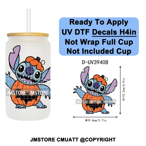 Witch Cartoon Horror Halloween Mummy UV DTF Transfer Stickers Decals Ready To Apply Waterproof For 16OZ Libbey Glass Can Tumbler