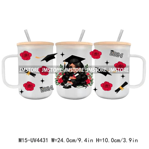 Class Of 2024 UV DTF Sticker For 15OZ Mug Libbey Glass Cup Can Wrap Transfer Stickers Custom Labels DIY Logo Cartoon Graduation