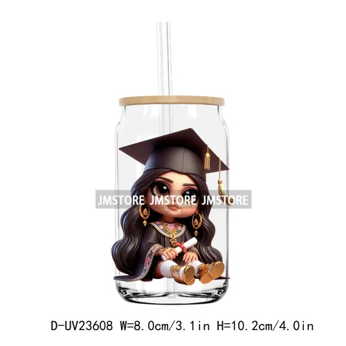 Chicano Graduation Chibi Education UV DTF Transfers Stickers Decals For Libbey Cold Cups Mugs Tumbler Waterproof DIY Craft Logo