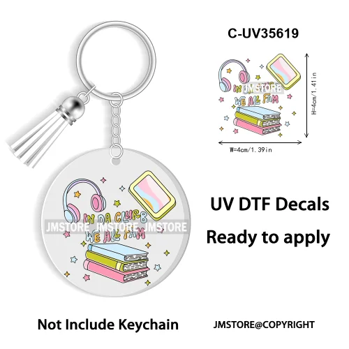 Spicy Books Positive Quotes Romance Book Club WaterProof Logo Ready To Apply UV DTF Stickers For Round Circle Keychain Keyring