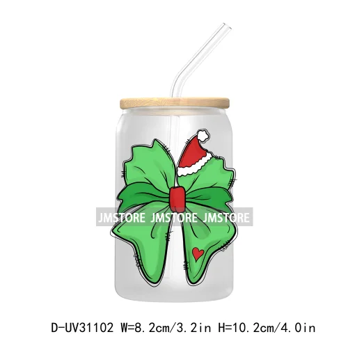 Coquette Bow Merry Christmas Trees UV Sticker Decals For Libbey Cold Cups Mugs Tumbler Transfer Stickers Waterproof Cozy Season