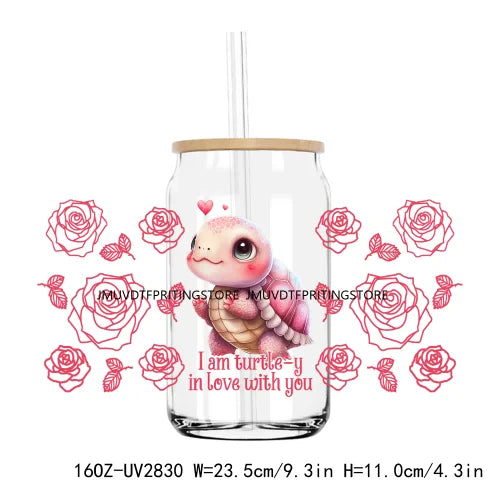 Valentines Teddy Bear With Red Roses UV DTF Sticker For 16OZ Libbey Glass Cup Can Wrap Transfer Sticker Custom Labels DIY Logo