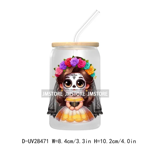 Cute Latina Cartoon Princess Baby Girl UV DTF Transfer Stickers Decals For Libbey Cold Cups Mug Tumbler Labels Sugar Skull Woman