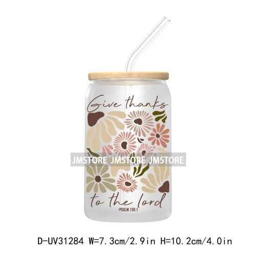 Thanksgiving Pumpkin Fall Bible Verse UV Sticker Decal For Libbey Cold Cup Mug Tumbler Transfer Sticker Coquette Bow Jesus Cross