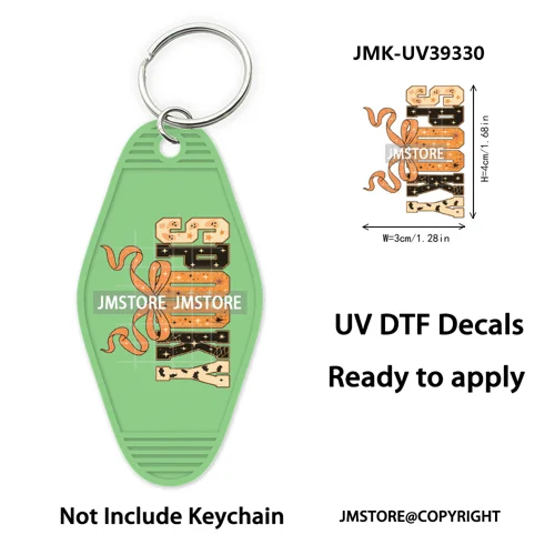 Faux Glitter Halloween Ghost Pumpkin Season UV DTF Motel Keychain Decal Ready To Ship Transfer Stickers Print For Hotel Keychain