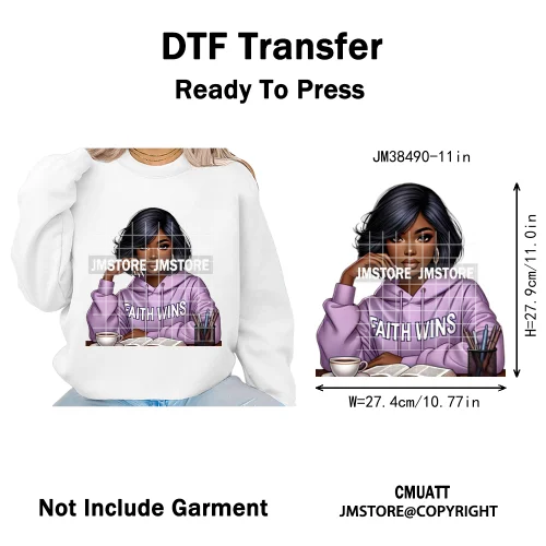 Motivational African Girls Melanin Queen Hope Faith Self Love Printing Iron on DTF Transfer Stickers Ready to Press for Clothing