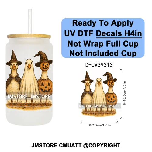 Stay Spooky Halloween Horror Pumpkin Coquette UV DTF Decals Ready To Apply Waterproof Transfer Sticker For 16OZ Libbey Glass Can