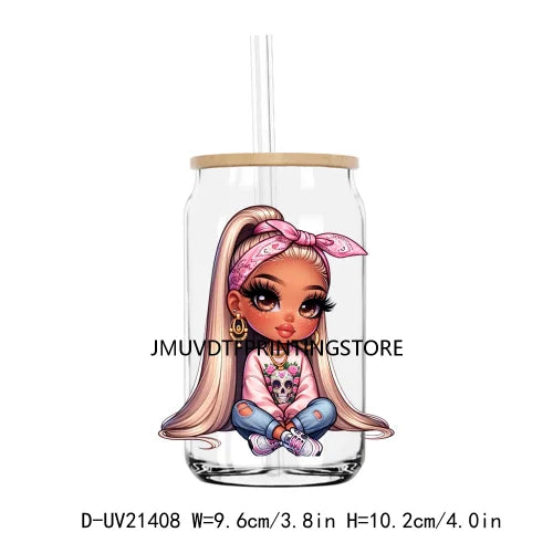 Chibi Cute Chicana Woman UV DTF Transfers Stickers Decals For Libbey Cold Cups Mugs Tumbler Waterproof DIY Logo Mexican Girls