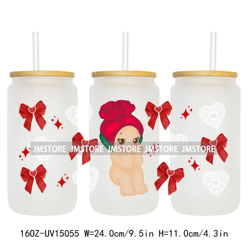 Cartoon Girl Coquette Bow UV DTF Stickers Ready to Transfer Cup Wrap Custom Labels DIY Craft For Libbey Can Glass Tumblers Mugs