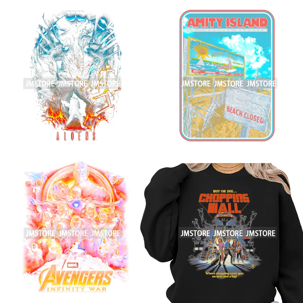 12in Retro Halftone Movie Halloween Spooky Popular Shows Iron on DTF Washable Transfers Stickers Ready to Press for Hoodies