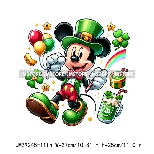 Cute Cartoon Character St Patrick's Irish Day Shamrock Lucky Vibes Iron On DTF Transfers Stickers Ready To Press For Hoodies