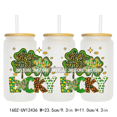 Lucky Coquette Bow Happy St Patrick's Day 16OZ UV DTF Cup Wrap Transfer Stickers Custom Waterproof Labels For Libbey Glass Can