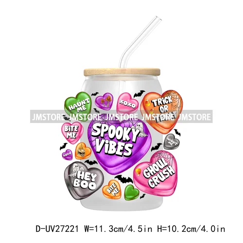 Candy Heart Spooky Ghost Halloween UV DTF Transfer Stickers Decals For Libbey Cold Cup Mug Tumbler Tis The Season Horror Pumpkin