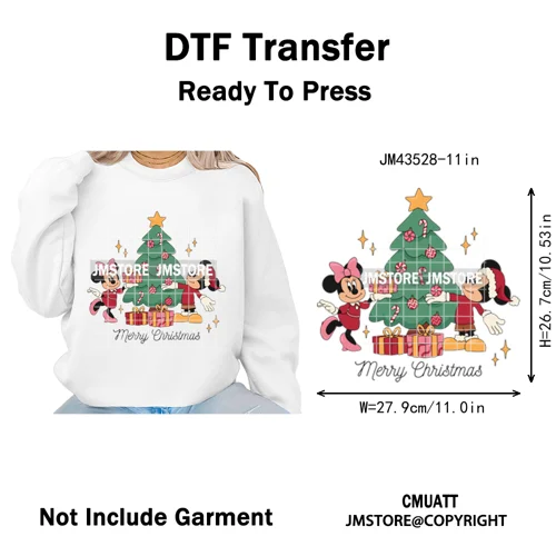 Girly Coquette Merry Christmas Ginger Cartoon Cozy Jolly Season Iron on DTF Heat Transfers Stickers Ready to Press for Clothing