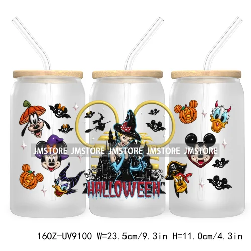 3D Halloween Princess UV DTF Sticker For 16OZ Libbey Glass Cup Can Wrap Transfer Stickers Custom Labels DIY Logo Bats Pumpkin