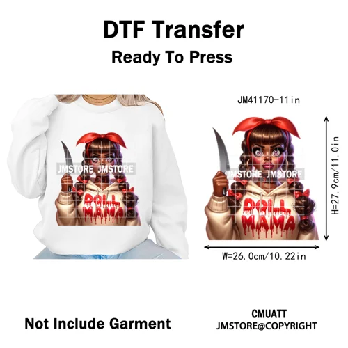Horror Halloween Character Afro Coffee Killer Bad Mama Club Iron on Washable DTF Transfers Stickers Ready to Press for Clothing