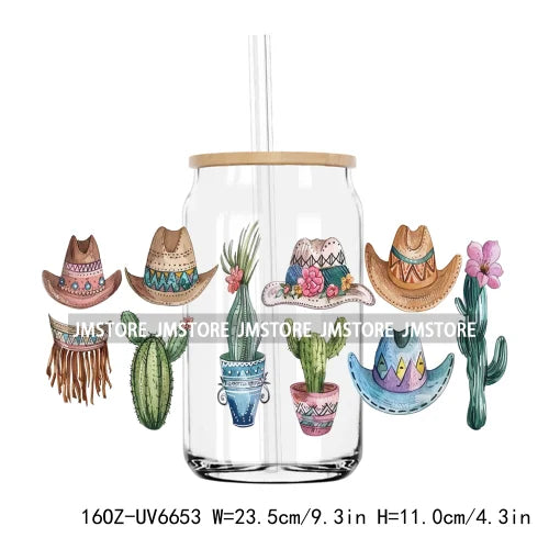 Boho Western Country Cowboy Skull Vibes UV DTF Sticker For 16OZ Libbey Glass Cup Can Wrap Transfer Sticker Custom Label DIY Logo