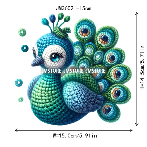 15cm 5.9in Colorful Cute Needle Hook Animal Iron On DTF Heat Transfer Sticker For Clothes Print Vinyl Washable T-Shirt Appliques
