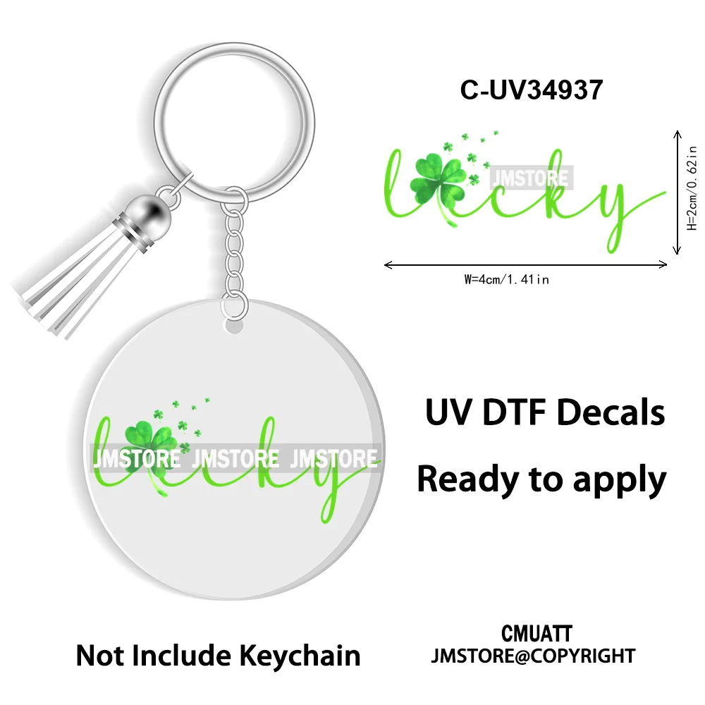 Faux Glitter Lucky Shamrock Coquette St. Patrick's Day WaterProof UV DTF Stickers For Round Circle Acrylic Keychain Key Ring