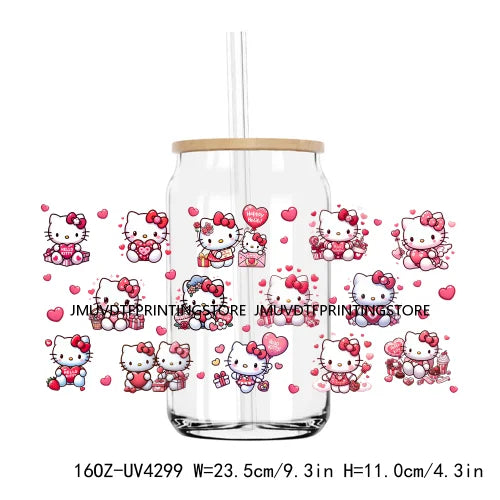 Candy Heart Cartoon Characters Couple UV DTF Sticker For 16OZ Libbey Glass Cup Can Wrap Transfer Sticker Custom Labels DIY Logo