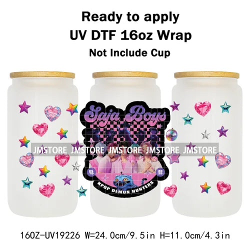 Kpop Saja Boys Bands Demon Hunter UV DTF Wraps Transfer Sticker Selfadhesive Waterproof High Quality For 16OZ Libbey Glass Can