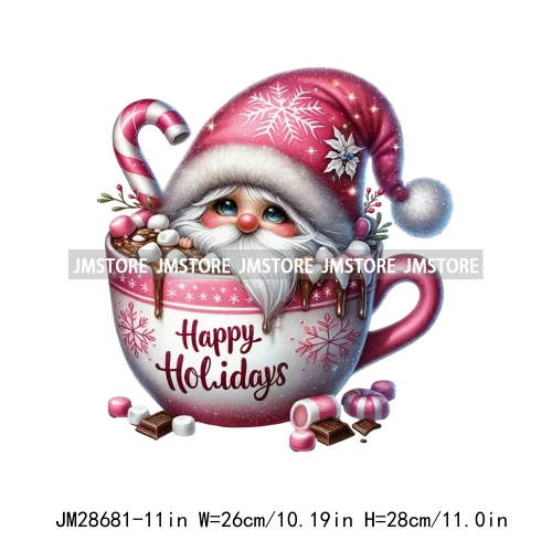 Winter Hot Cocoa Boy Cozy Gnomes Coffee Mug Tis The Season Happy Christmas Iron On DTF Heat Press Transfers Stickers For Clothes